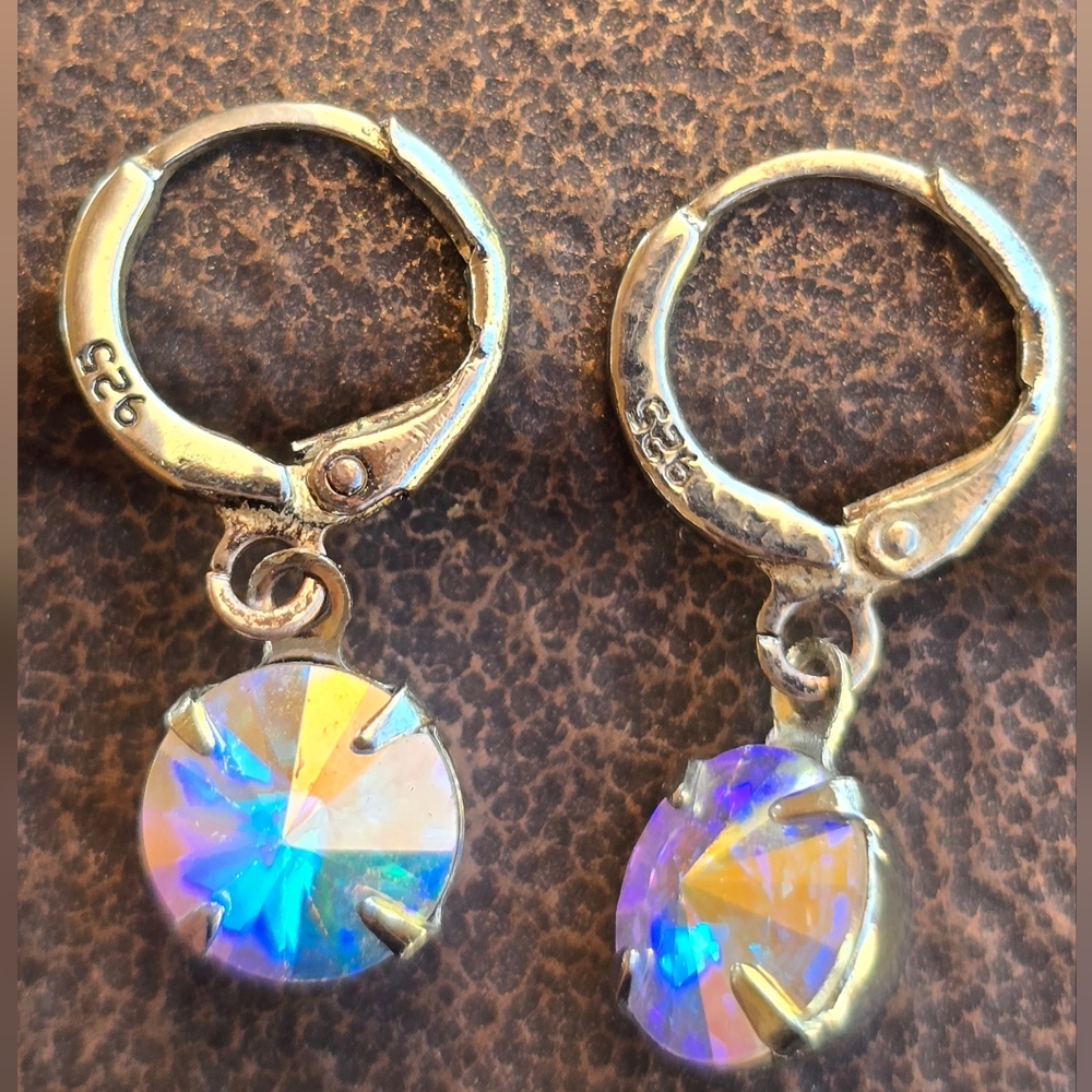 Vintage Swavorski AB Aurora Borealis rivoli-cut 925 sterling silver - Picture 7 of 17